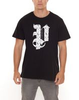 PASH Herren Kurzarm-Shirt mit verschiedenen großem Frontprints Baumwoll-T-Shirt PATR00 Schwarz/Weiß