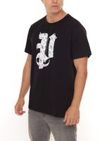 PASH Herren Kurzarm-Shirt mit verschiedenen großem Frontprints Baumwoll-T-Shirt PATR00 Schwarz/Weiß