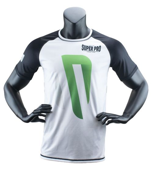 SUPER PRO DryGear No Mercy T-shirt pour homme en coupe athlétique, chemise d'arts martiaux avec coutures plates SPTTS 112-90508 blanc/noir/vert