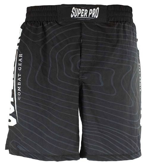 SUPER PRO MMA Short d'arts martiaux pour homme avec fermeture velcro à la taille, pantalon de sport 180 g/m² SPTMS 100-90100 noir/blanc