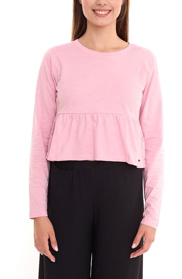 Pepe Jeans Lourdes nachhaltiges Damen Longsleeve Cropped Baumwoll-Shirt 16041343 Pink 