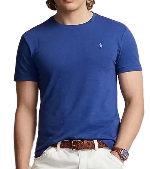 POLO RALPH LAUREN Herren Baumwoll-Shirt mit Logo Stickerei Kurzarm-Shirt Rundhals-T-Shirt 710671438353 Blau