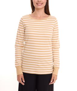 DELMAO Camisa de mujer de manga larga Stripes Interlock de algodón a rayas manga larga 60056433 beige/blanco DELMAO Camisa de mujer de manga larga Stripes Interlock de algodón a rayas manga larga 60056433 beige/blanco