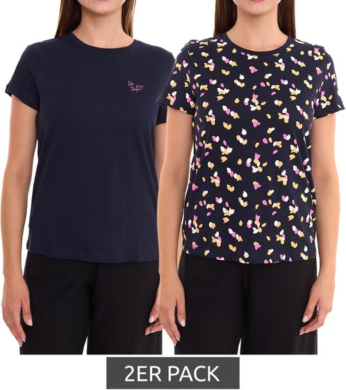 Lot de 2 chemises en coton femme TOM TAILOR, chemise col rond, chemise manches courtes 30110314 noir/bleu