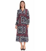 DELMAO vestito midi da donna con stampa all-over, abito a maniche lunghe, abito estivo 58986315 blu/rosso