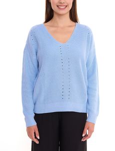 Tamaris openwork sweater women's knitted sweater with hole pattern and deep neckline 10826944 light blue