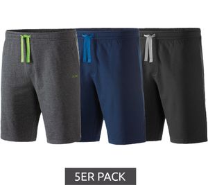 5er Sparpack J|LINE Basic Herren Sport- und Freizeit-Bermuda bequeme Baumwoll-Sweat-Shorts Blau, Schwarz oder Grau