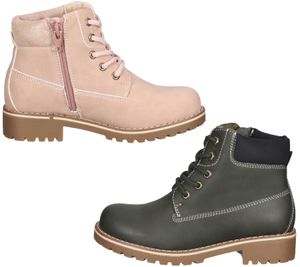 bama children's autumn boots lace-up ankle boots for girls and boys with reinforced heel cap pink or khaki