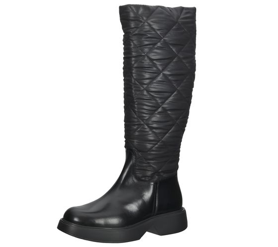 WONDERS Damen Winter-Stiefel Echtleder-Schuhe mit Steppung Reiter-Stiefel B-8202 Oregon Schwarz