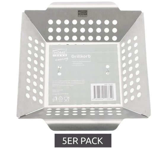 Pack de 5 HOME IDEAS Panier pour barbecue en acier inoxydable adapté à tous les types de grillades Bol à légumes dans un pack économique Passe au lave-vaisselle 20x20x4cm argent