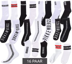 16 pairs of BIKKEMBERGS men's cotton socks with small brand lettering in a value pack socks sneaker socks white/black/red