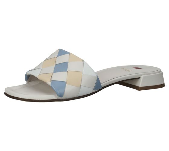 högl Damen Pantoletten mit Riemen im Flechtdesign Echtleder-Sandalette 3-10 1520 9933 Beige/Blau/Grau