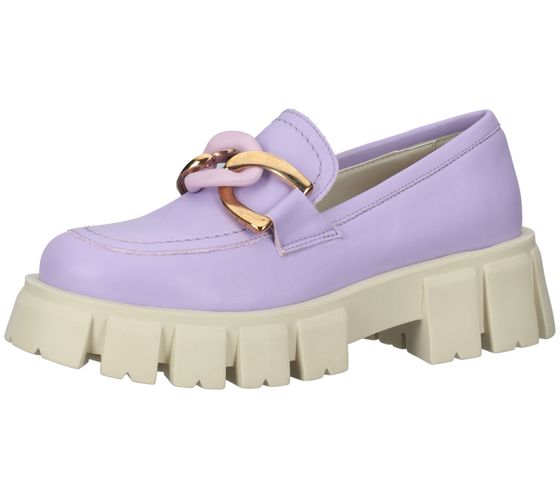 LAZAMANI chaussures basses pour femmes en cuir véritable avec chaîne à maillons bicolore sur cou-de-pied pantoufles à plateforme 55.082 violet