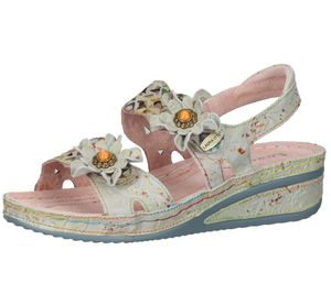 Laura Vita women's genuine leather sandals, summer sandals with floral decoration JACDISO 08 beige/multicolored