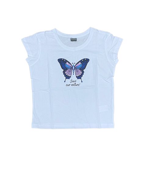 KIDSWORLD children's summer T-shirt for girls with butterfly print, round neck shirt 49470651 white