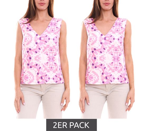 2er Sparpack ONLY ONLALMA Damen Sommer-Top im Batik Look ärmelloses Freizeit-Shirt mit tiefem Ausschnitt 92042750 Rosa/Lila/Weiß