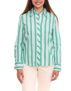 AjC blusa donna rigata a maniche lunghe in cotone con piccole rouches 36148235 verde/bianco AjC blusa donna rigata a maniche lunghe in cotone con piccole rouches 36148235 verde/bianco