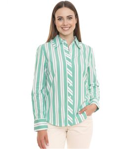 AjC chemisier femme chemise rayée à manches longues en coton avec petits volants 36148235 vert/blanc