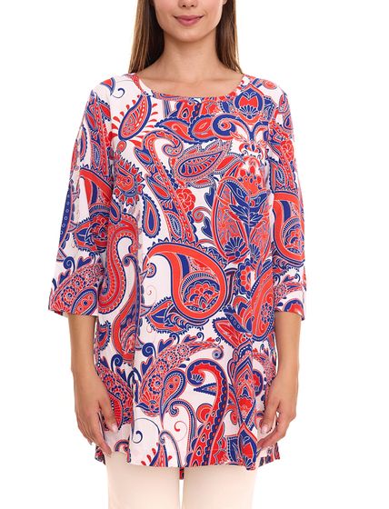 sheego Damen Long-Tunika mit Paisley-Print Blusen-Shirt mit 3/4-Ärmel Große Größen 29143811 Weiß