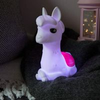 Confezione da 2 luci notturne LED Alpaca per bambini NAVARIS con cambio colore RGB, funzionamento a batteria, grigio/blu o bianco/rosa