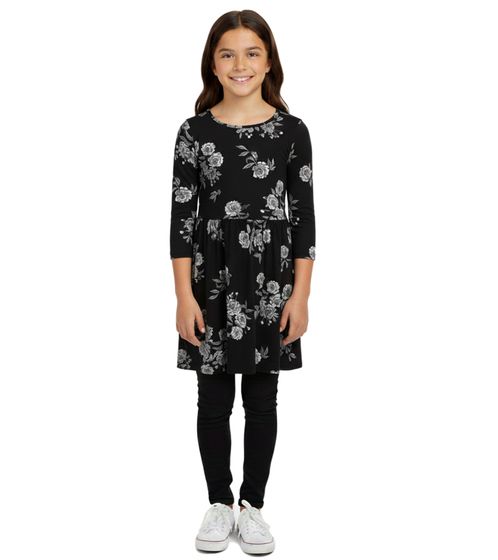 KIDSWORLD Girls' Children's Dress Cotton Dress Summer Dress with Allover Floral Print Everyday Dress 76612326 Black/White