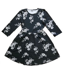 KIDSWORLD girls' cotton dress, summer dress with all-over floral print, everyday dress 76612326 black/white