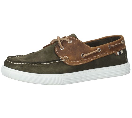 SANSIBAR men's suede sailing shoes, genuine leather with removable footbed, Made in Italy 1096289 green/brown