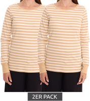 Pack of 2 DELMAO Striped Interlock women's long-sleeved shirts, striped cotton long-sleeved 60056433 beige/white Pack of 2 DELMAO Striped Interlock women's long-sleeved shirts, striped cotton long-sleeved 60056433 beige/white