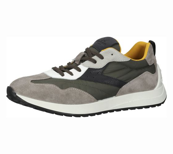 SANSIBAR Herren Echtleder-Sneaker mit Memory Sohle modische Schnür-Schuhe 1096331 Weiß/Braun/Grün