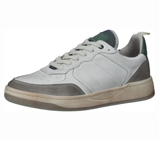 SANSIBAR men's genuine leather shoes in used look leisure sneakers fashionable lace-up shoes 1096497 white/brown/green