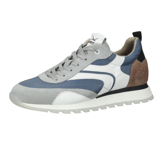 SANSIBAR Herren Echtleder-Sneaker mit herausnehmbarer Sohle modische Schnür-Schuhe 1096335 Weiß/Blau/Grau