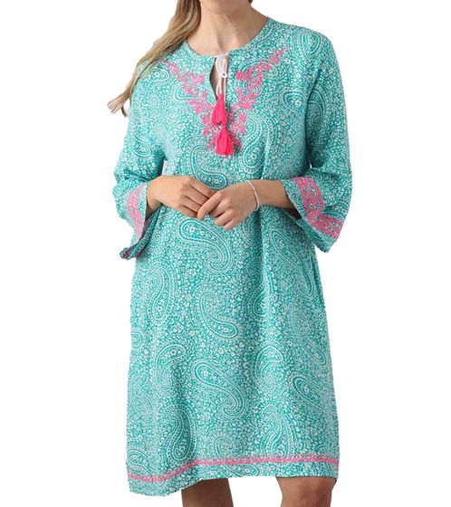 ZWILLINGSHERZ Cecilia Damen Sommer-Kleid Tunika-Kleid mit Paisley Muster 3335-3 Grün/Pink