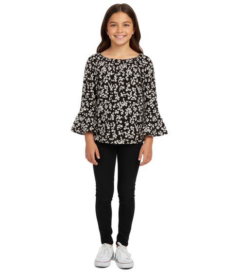 KIDSWORLD girls' summer shirt with trumpet sleeves and all-over floral print, round-neck shirt 94928611 black