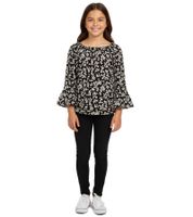 KIDSWORLD girls' summer shirt with trumpet sleeves and all-over floral print, round-neck shirt 94928611 black