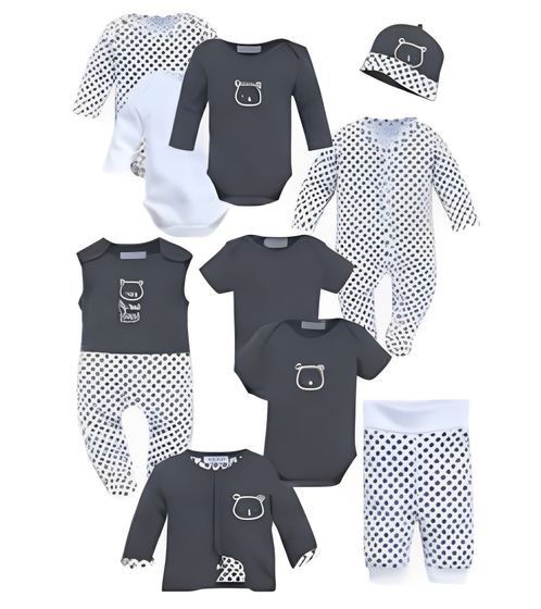 10-piece Klitzeklein baby romper set newborn clothing made of pure cotton 16045956 dark grey/white