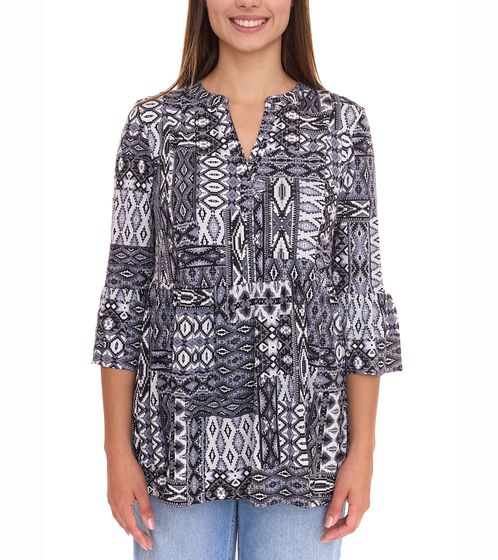 BOYSEN´S Ibiza tunic women's summer shirt with 3/4 sleeves and all-over print 84376566 black/grey/white