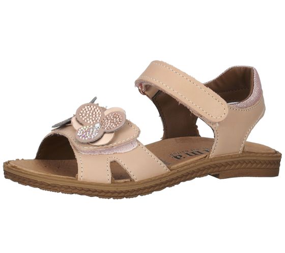 bama children's genuine leather sandals for girls with Velcro fasteners, summer shoes 1095813 beige/pink