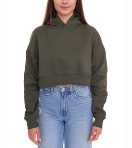 sealia Kayla Damen Crop-Hoodie modischer Kapuzen-Pullover Sweater Khaki