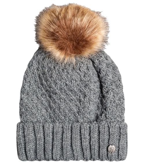 ROXY Blizzard Damen Mütze kuschelige Winter-Mütze Strick-Beanie gemütliche Bommel-Mütze ERJHA04015 SJEH Dunkelgrau