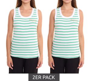 Pack económico de 2 camisetas de tirantes a rayas DELAMO, camisa ajustada de algodón para mujer con bordado 24025421 verde/blanco Pack económico de 2 camisetas de tirantes a rayas DELAMO, camisa ajustada de algodón para mujer con bordado 24025421 verde/blanco