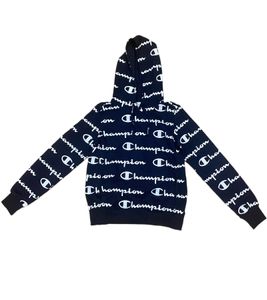 Champion children's hooded sweater with all-over logo print, everyday sweater 112617 S20 BL501 dark blue