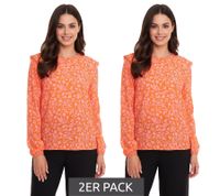 2er Pack Tamaris Blusen-Shirt Damen Langarm-Bluse mit floralem Muster und kleinen Rüschen 50537609 Orange/Pink