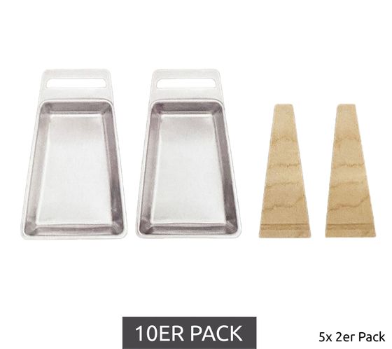 Lot de 10 poêles à griller BBQ Gustico Classic petites poêles à griller en acier inoxydable avec grattoir en bois recommandées par le chef professionnel Christian Brieske 17x11x2cm 5x lot de 2 argent/marron