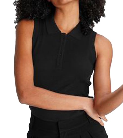 AjC women's top sleeveless summer shirt with button placket and polo collar 33466104 black