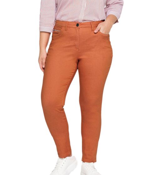 sheego Pantalon chino pour femme en sergé doux, pantalon en coton de qualité, grandes tailles 37142609 marron