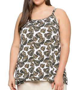 sheego Damen Sommer Top mit Blätter-Muster Große Größen 64144056 Beige/Grün