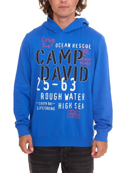 CAMP DAVID men's sweat pullover with cotton content, hooded pullover Limited Edition by Dieter Bohlen, long-sleeved shirt, blue