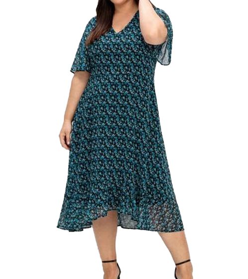 sheego robe en mousseline pour femme avec imprimé floral all-over robe de sortie avec volant grandes tailles 91148245 noir/bleu