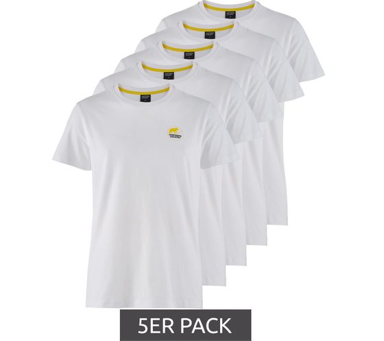 Lot de 5 T-shirts pour hommes NORTHERN COUNTRY chemise en coton à la mode avec logo imprimé 40146 blanc/jaune