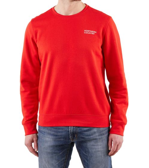 NORTHERN COUNTRY Herren Pullover mit Markenprint auf Brust Baumwoll-Sweater Langarm-Shirt 00009468 Rot